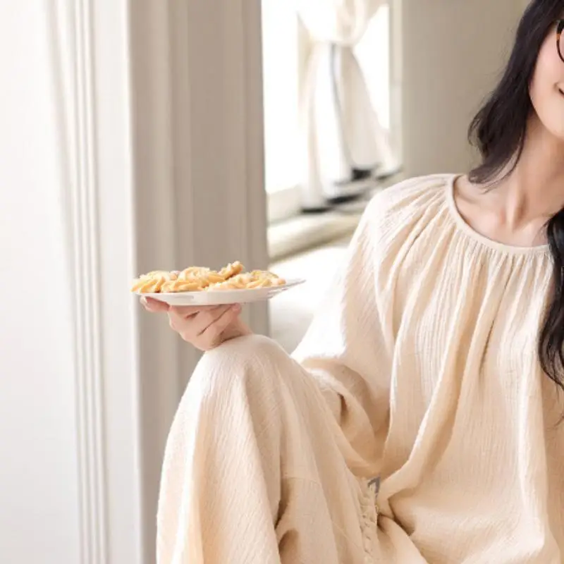 Women's Long Sleeved Long Pant Pajama Set for Students Spring Autumn New Styles Japanese Loose Home Clothes Cotton Two-Piece Set 5
