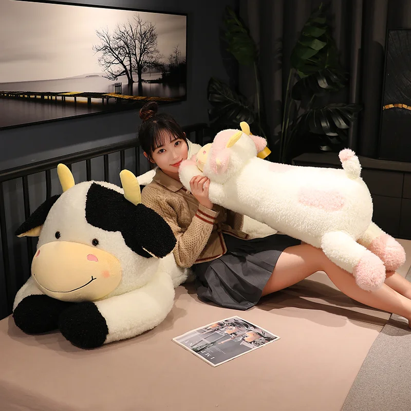 90/110CM Cute Milk Cow Plush Toys Cartoon Stuffed Animal Cattle Dolls Sleeping Pillow Girls Birthday Gifts