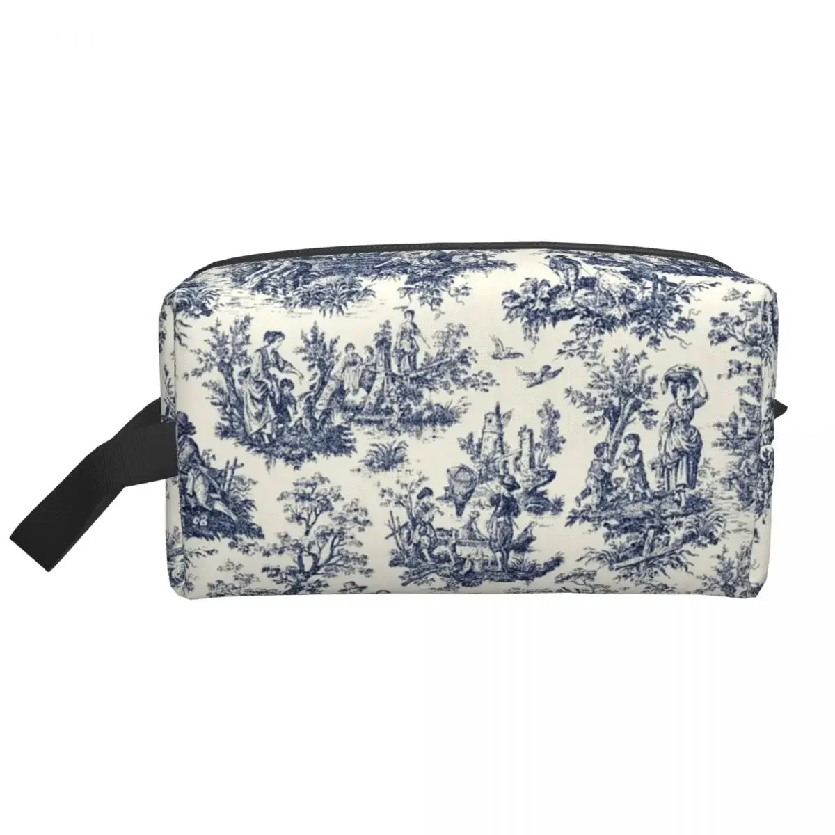 NOMADES Artsy Vintage Toile De Jouy Travel Cosmetic Bag Navy And White Toiletry Makeup Organizer Lady Beauty Storage Dopp Kit