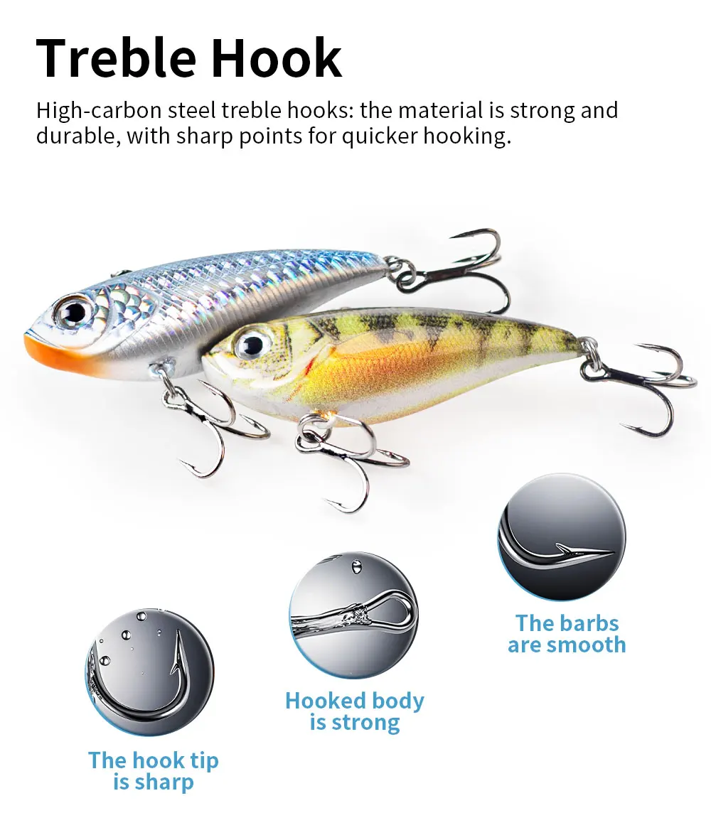 Hanlin NEU 60mm/10,5g VIB Angelköder Langsam Sinkender Lipless Hardbait Crankbait Wobbler für Karpfenangeln Pesca Bass Tackle – Detail 6