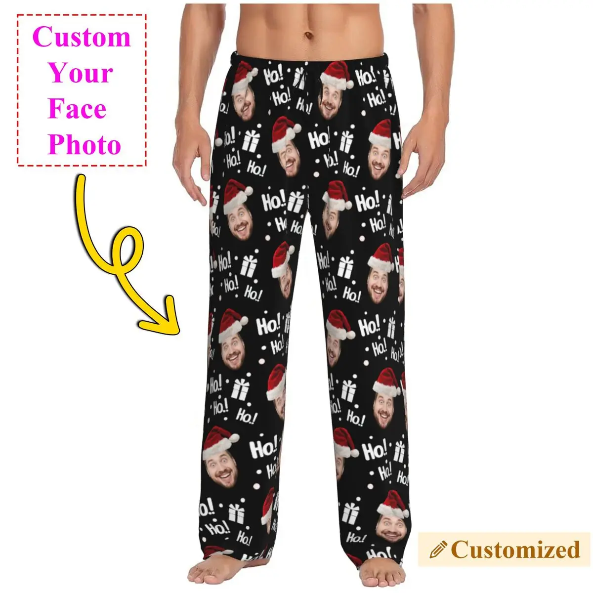 

Пижамные штаны с индивидуальной фотографией лица, одежда для сна для мужчин, эластичный пояс, рождественский подарок, штаны для сна с карманами