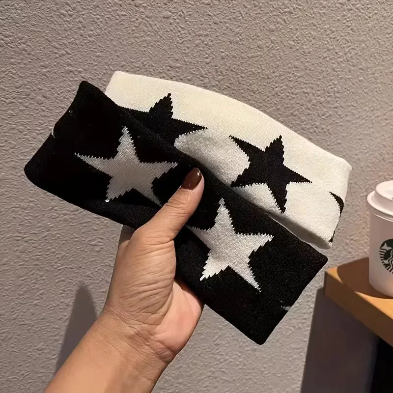 1/2 Set gestrickter Stirnbänder, Sport-Stirnbänder für Damen, Haaraccessoires in Form eines fünfzackigen Sterns, elastische Haargummis für Damen – Detail 4