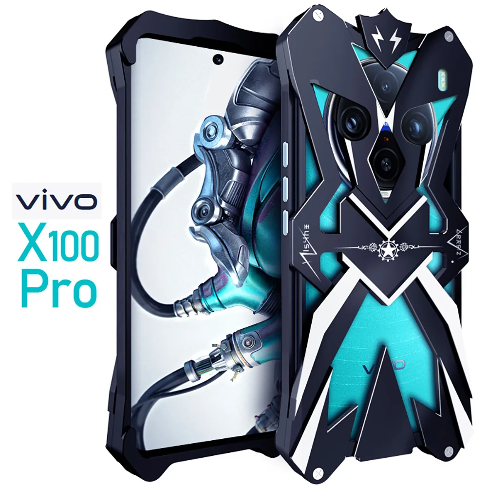 For VIVO X100 Vivo X100 PRO Metal Phone Case Armor Shockproof Back Cover Glossy Aluminum Alloy Capas Hollow out Heavy duty Funda