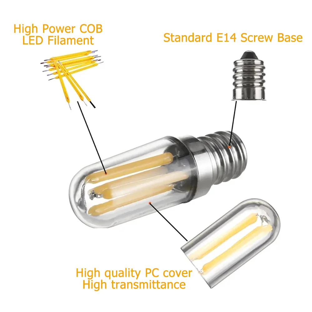 Luz ajustable E14 bombilla de refrigerador de incandescencia LED cob 1w 2w 4w 220V bombilla de tornillo 6500k 3000k para decoración blanca del hogar