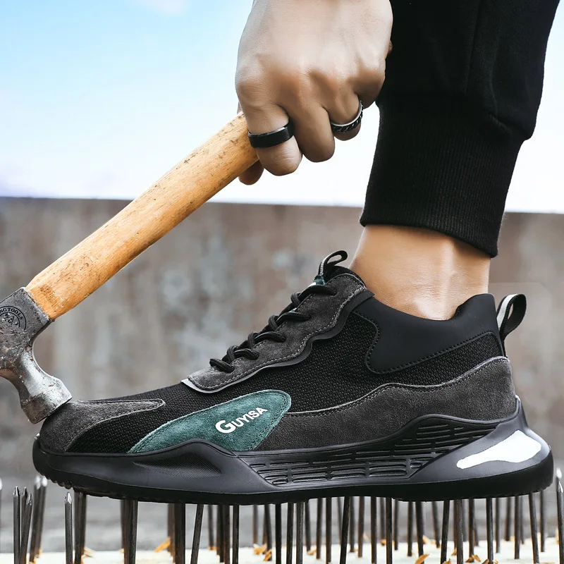 Sapatos de segurança masculinos biqueira de aço sola macia tênis masculinos à prova dwaterproof água respirável calçado de segurança com proteção anti resistente ao desgaste