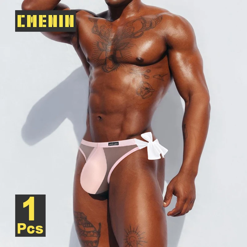 CMENIN Ultra-thin Transparent Men Underwear Sexy Bows Briefs Breathable Mesh Men\'s Panties Sissy Gays Underpants Bikini Briefs