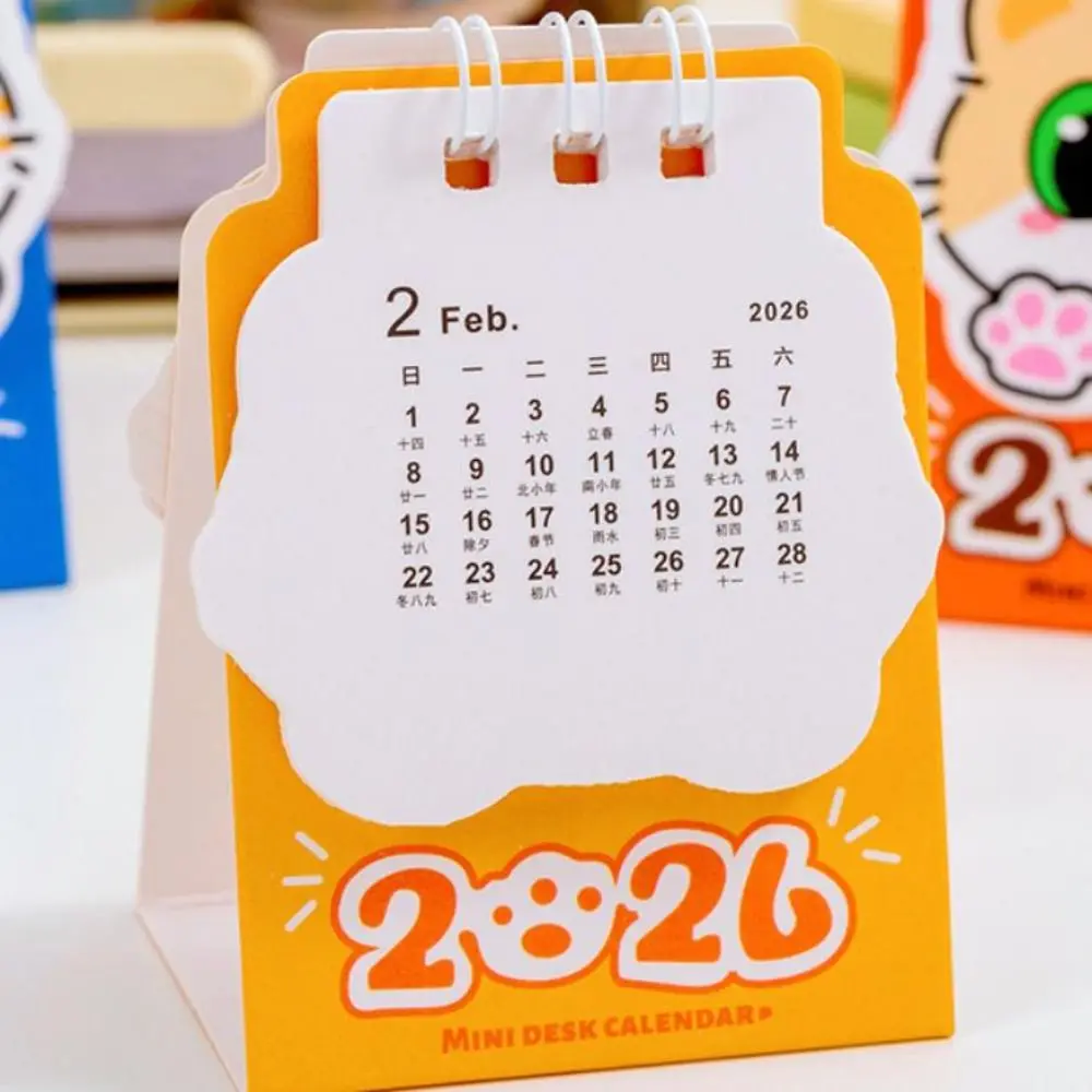 

Новый мини-настольный календарь 2026 с мультяшным котом, портативный катушечный календарь, расписание, планировщик, офисные настольные аксессуары