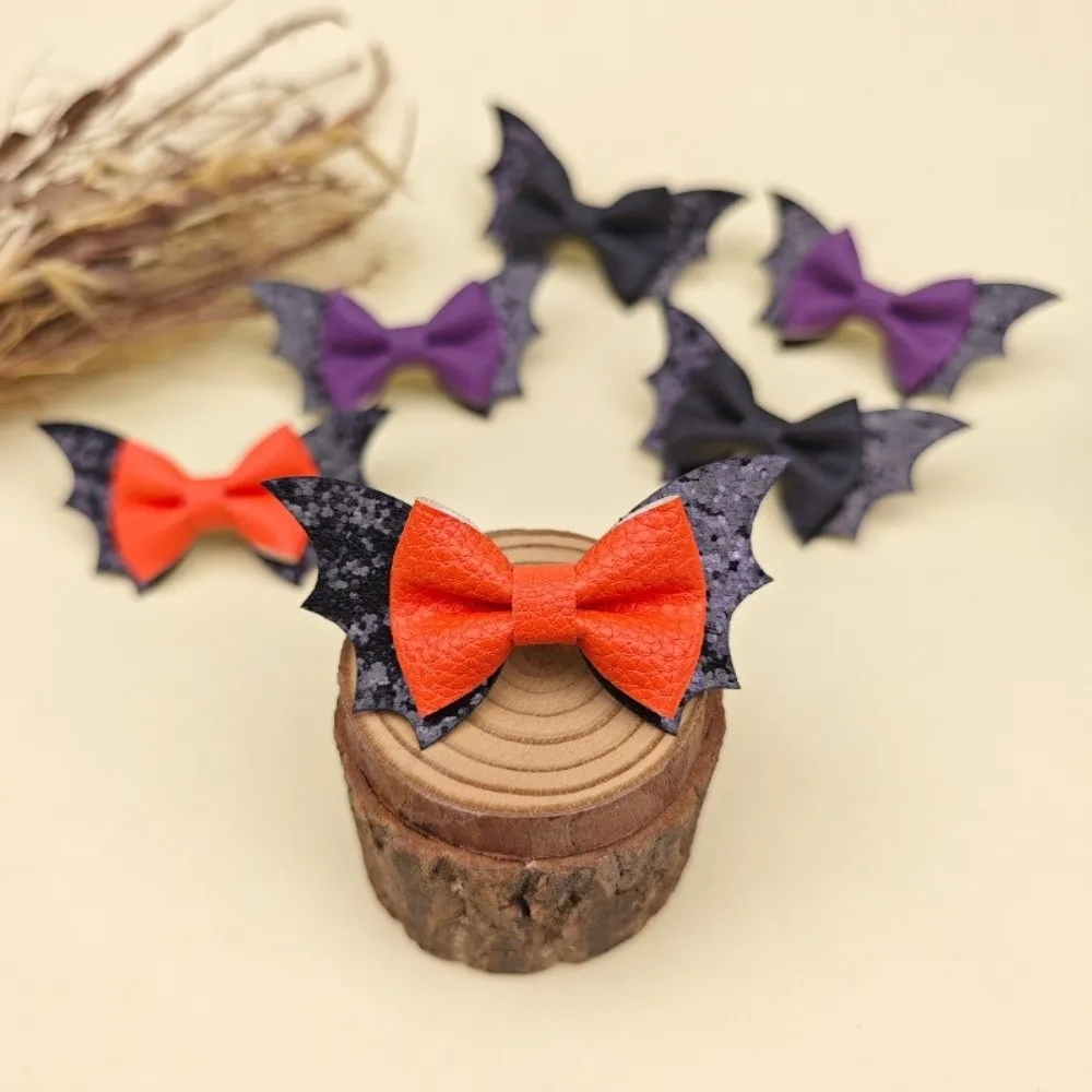 2 pcs/set Bow Bat Wing Hair Clips Black Color Double Layered Halloween Barrettes Unique Glitter Sequins Hairpin College Style