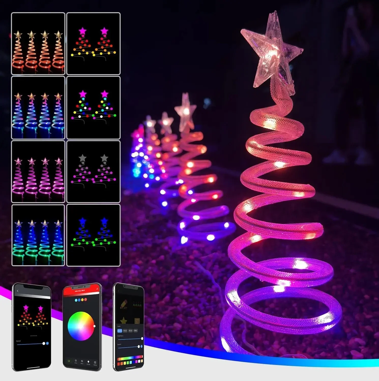 

LED Spiral Tree Light Christmas Cone Tree Lights with Topper Star for Indoor Outside Holiday Xmas Light Patio Garden Yard Decor