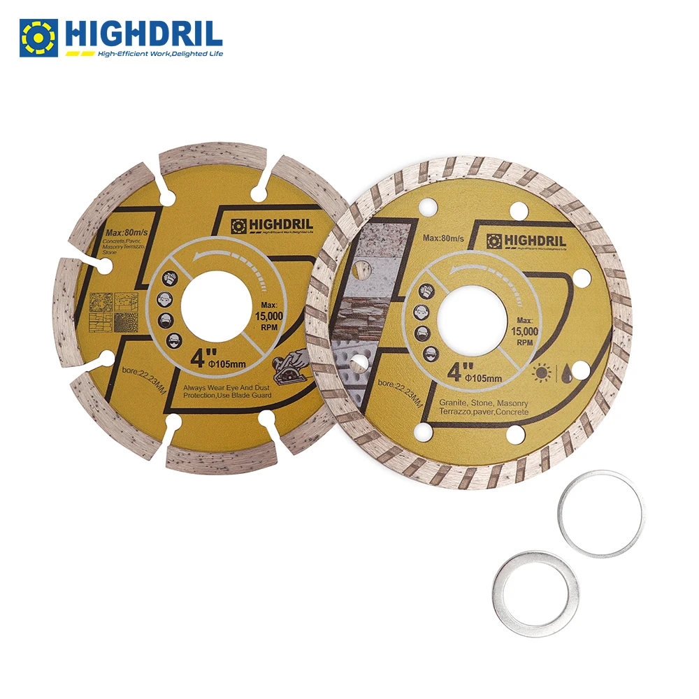 HIGHDRIL 2pcs For Concrete Porcelain Granite Paver Masonry Dia105mm/4inch Diamond Cold Saw Blades Dry And Corrugated Saw Weds