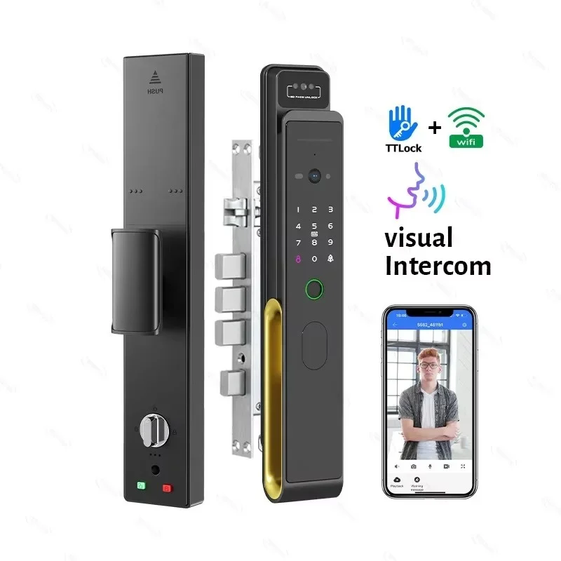 

RFID TTlock Wifi Fully Automatic Video Intercom Face Recognition Smart Door Lock With Camera Digital Keyless Smart Lock