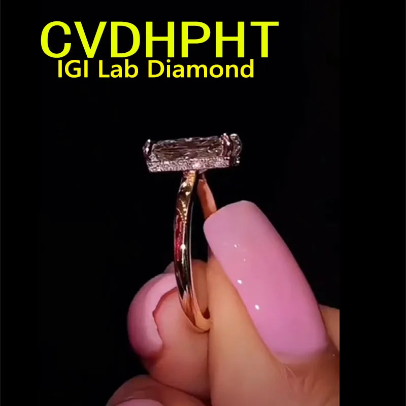 

Личное роскошное кольцо из белого золота 14 карат, выращенное в лаборатории кольцо с бриллиантом IGI Radiant 1 2 3 огранки D VS1, свадебное обручальное кольцо ﻿