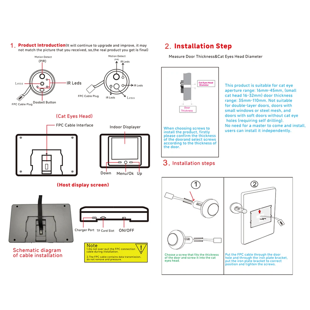 Mirilla inalámbrica para seguridad del hogar, timbres de Video, Detector de movimiento PIR, cámara de ojo de mirilla de puerta, ángulo amplio de 90 °, pantalla LCD de 2,8 pulgadas