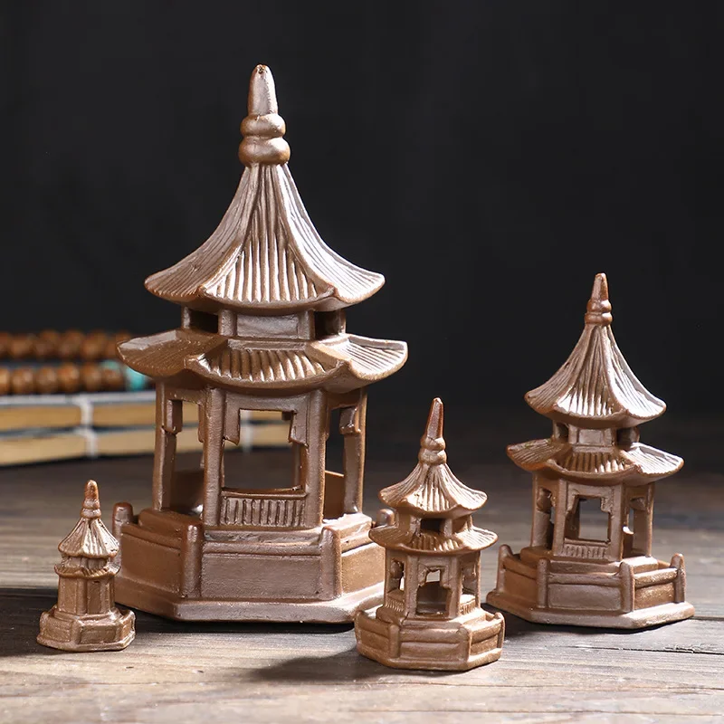 Octogonal Pagoda Chá Pet Ornamentos, Feng Shui Mini Jardim Acessórios, Decorações Cerâmicas para Home Decor, Black Tea Play, Ornamentos