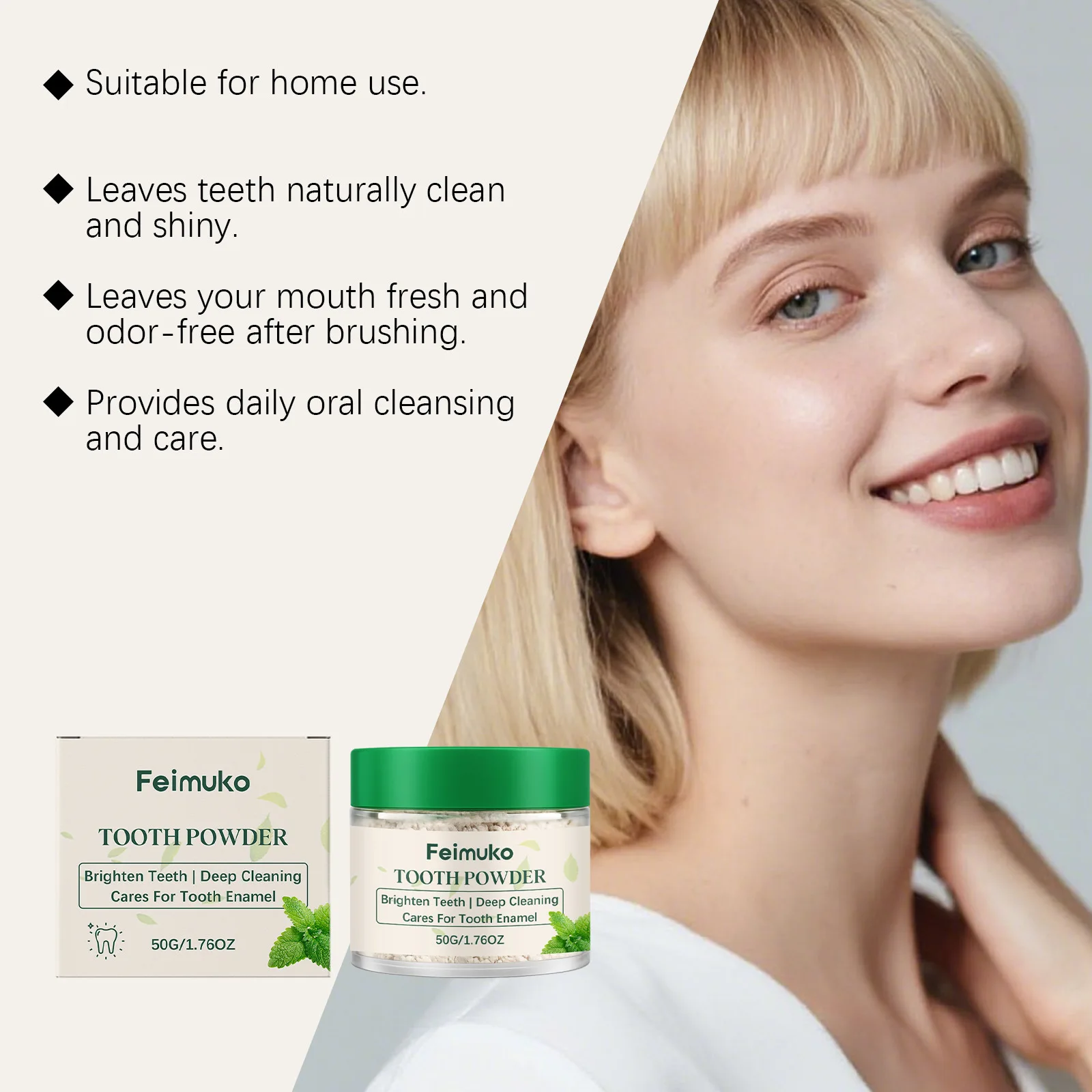 Mint Teeth Whitening Powder Natural Stain Remover Remove Coffee Tea Smoke Stains Cool Fresh Breath Deep Clean Oral Care Powder