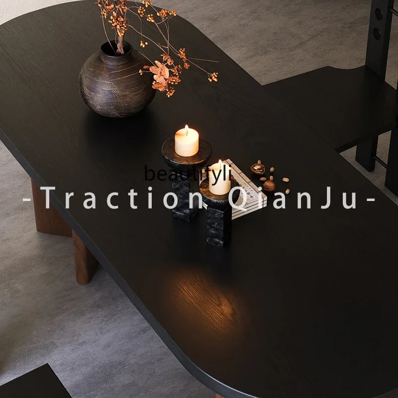 

Medieval style solid wood dining table household small apartment designer French retro dining table ash woodQ