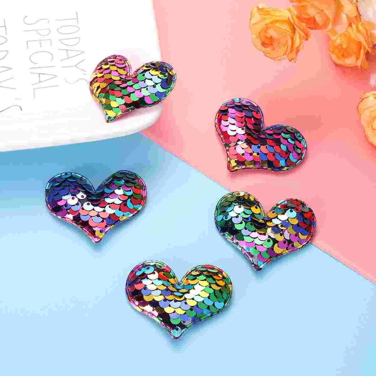 5 Pcs Sewing on Heart Patches Decor Accessories for Sequins Hair Pin DIY Accessary Heart-shaped