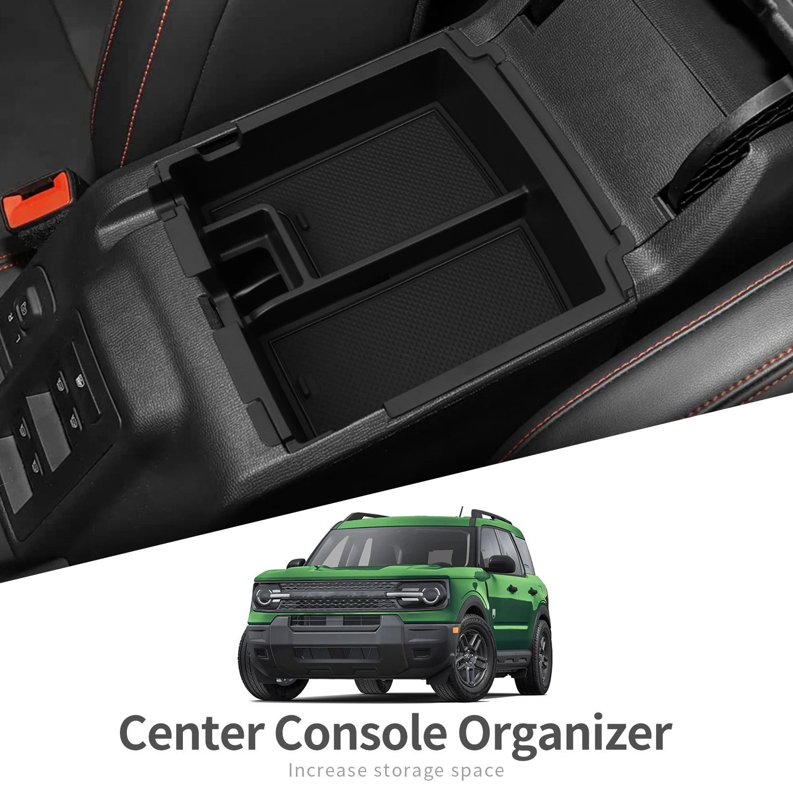 

Двухслойный ящик для хранения Ford Bronco 2025, подлокотник для центральной консоли, органайзер для уборки салона автомобиля, аксессуары черного цвета