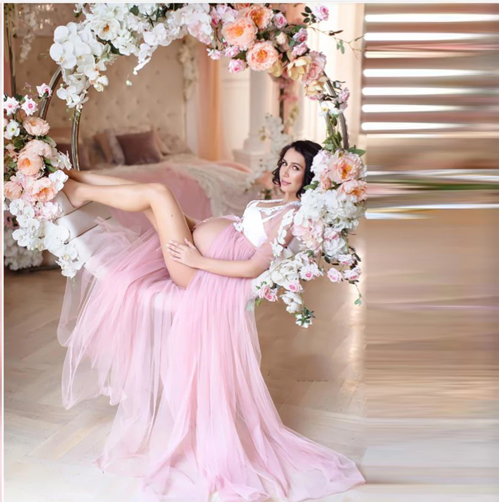 pink-applique-tulle-maternity-robes-for-photoshoot-or-babyshower-a-line-open-front-pregnacy-gown-pregnant-bridels-dressing-gown