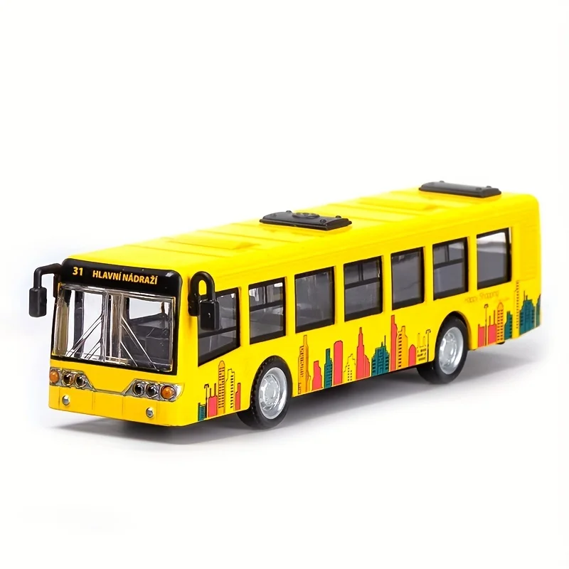 1:70 alloy public bus model children's toy car ornament springback car model educational toys gifts for boys collection toys