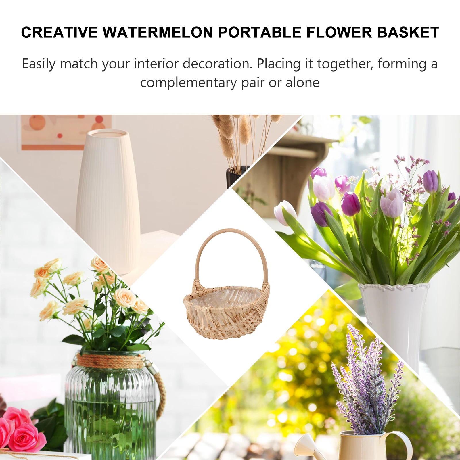 

Wicker Flower Basket Retro Decor Container Storage Natural Rattan Weaving Basket Multi-functional Plant Stand Home Storage