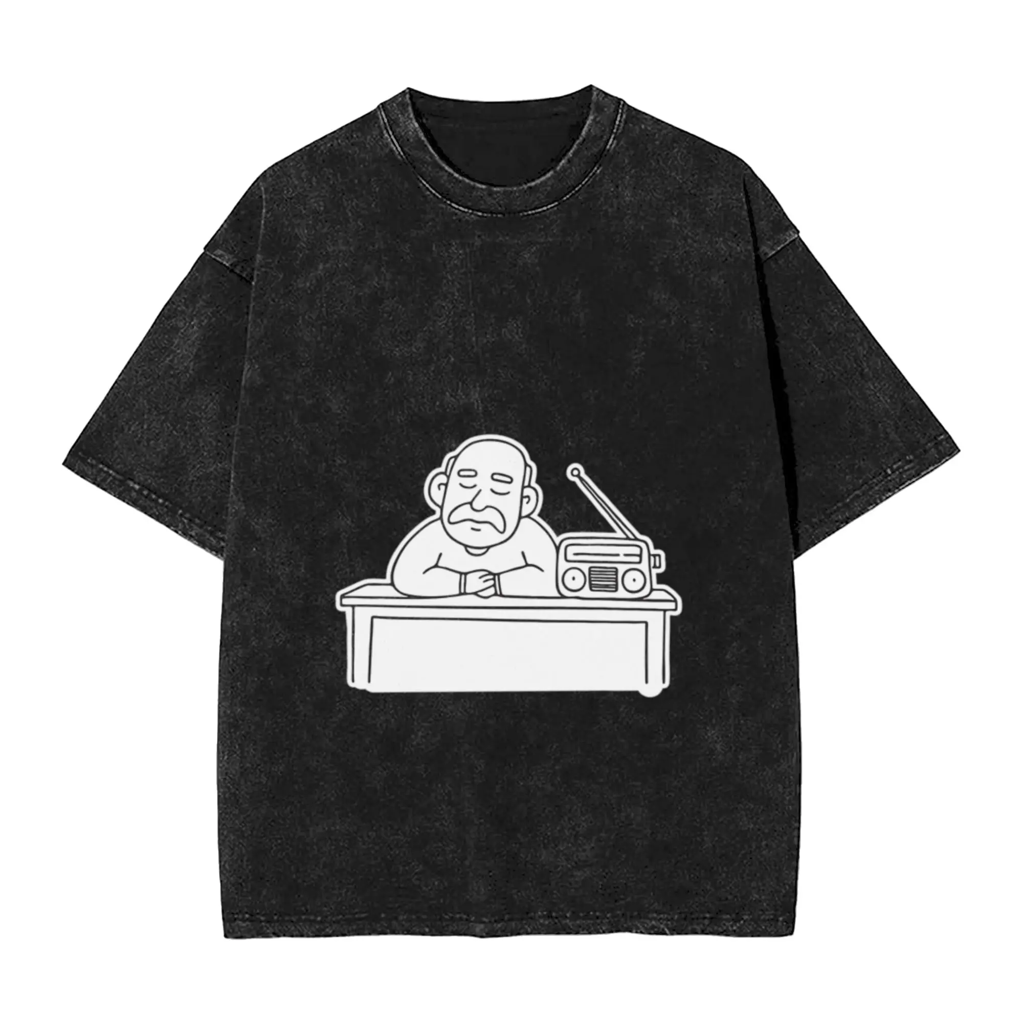 An uncle sleeping on a table near an old radio Unique Trendy A Vintage Oversized Cotton T-Shirts