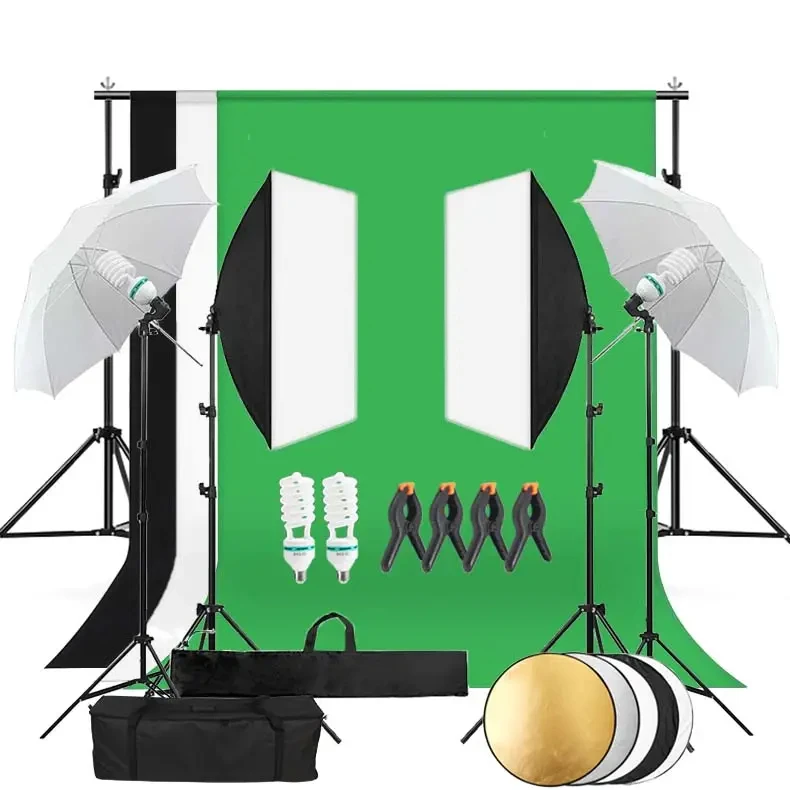 2*3M Backdrop Support Umbrella Softbox Photo Box Studio Accessories Lighting Kit With Backdrop