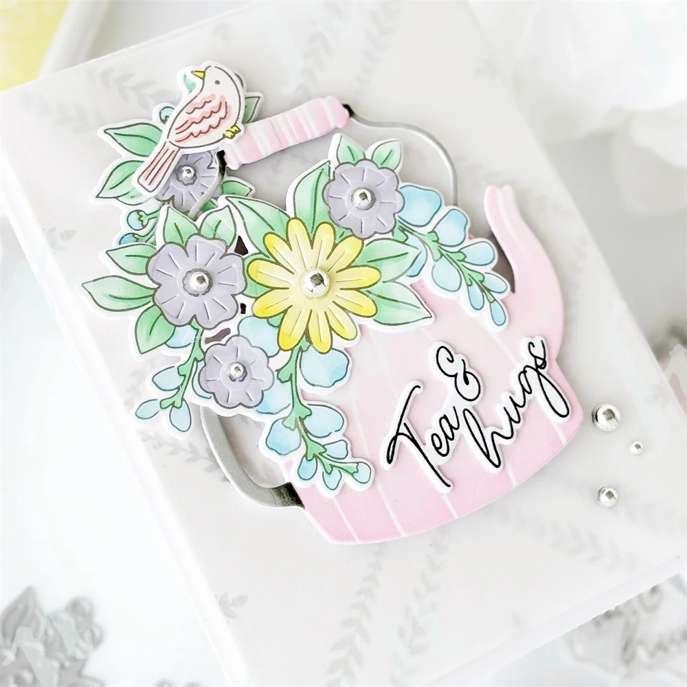 Dzbanek na herbatę i uściski Metalowe matryce do wycinania Zestaw znaczków i szablonów Scrapbooking DIY Papierowe karty do wytłaczania Materiały rzemieślnicze