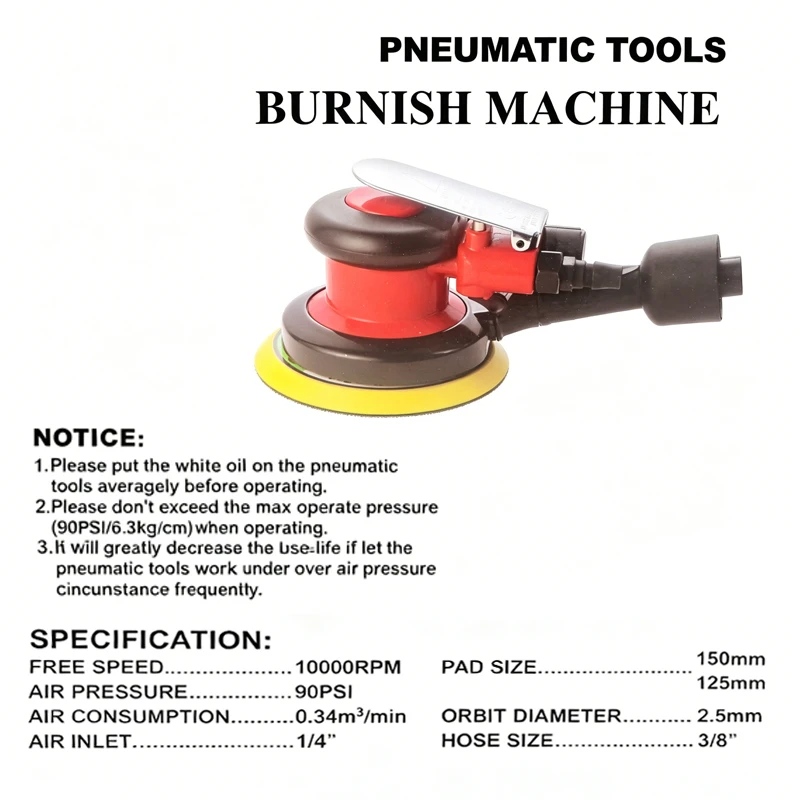 DM 5 inche /6 inche Pneumatic Orbital Sander Air Polisher 125mm/150mm Vacuum Eccentric Grinding Machine Pneumatic Tools