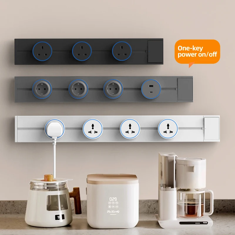 Track Socket with Switch Kitchen Wall Outlet EU US UK Universal Standard Round Romovable Adapter Plug Electrical Outlet with USB