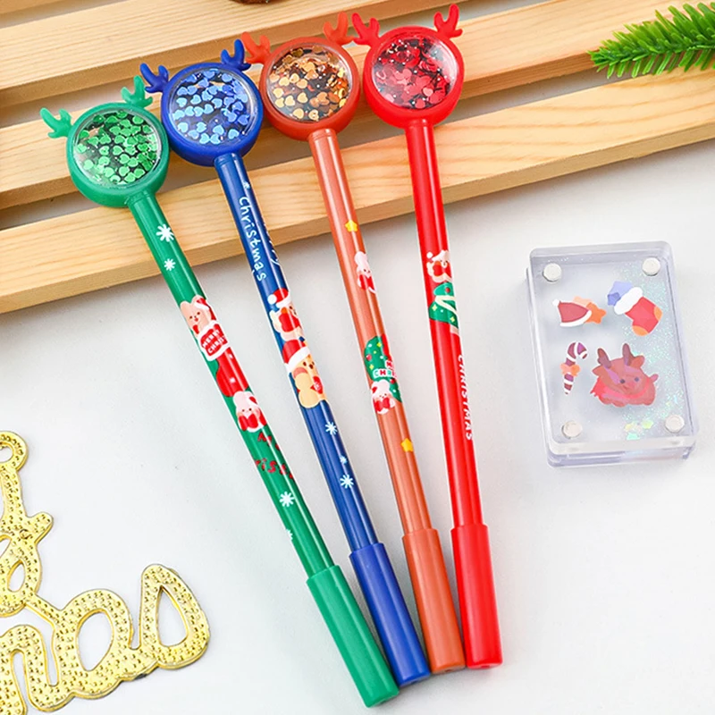 Kawaii Antlers Sequins Christmas Gel Pen Cute Christmas Tree Reindeer Santa 0.5mm novelty pen School Office Stationary kids gift