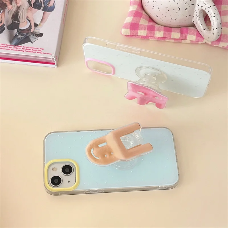 Fashion INS Personality Funny Cartoon Chair Holder Soft Phone Case For iPhone 12 13 14 15 Pro Max splash-ink Pink Stand Cover