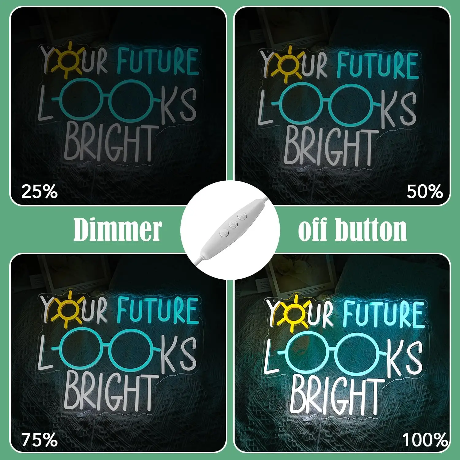 Your Future Looks Bright Neon Sign USB Dimmable LED Sign Wall Decor for Classroom Future Office Bedroom Eyeglasses Store Class O