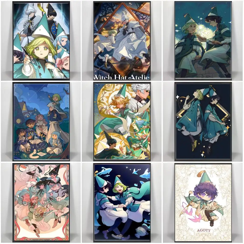Affiche autocollante en papier imperméable à l'eau, motif chapeaux de sorcières de dessin animé, décoration murale pour café, bar, chambre