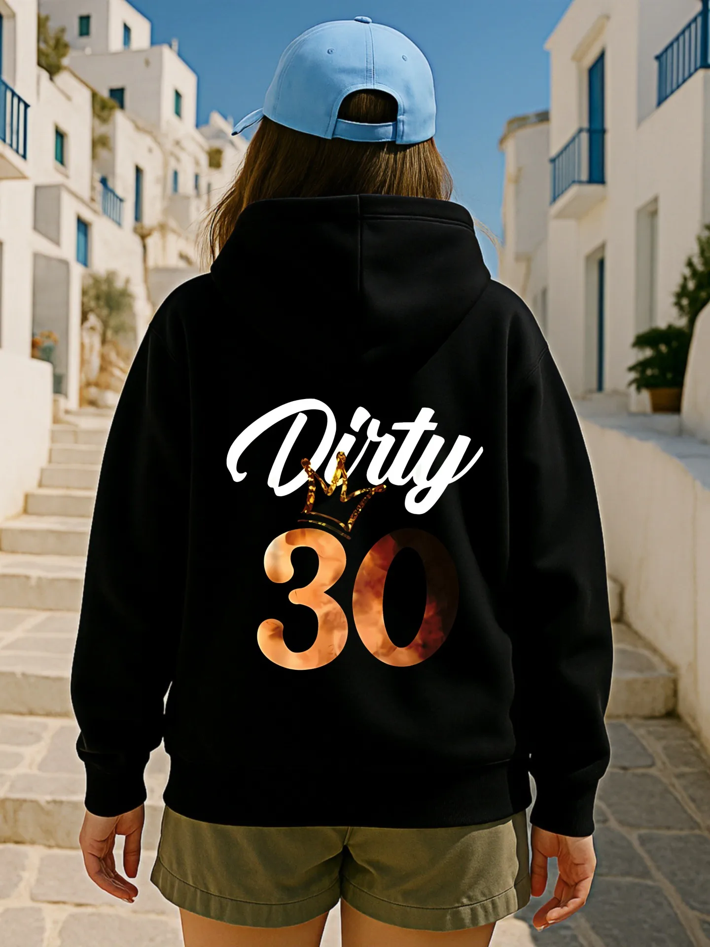 Graphic Hoodie Women, Dirty 30 Print, Casual Aesthetic Design, Fleece, Casual Everyday Wear