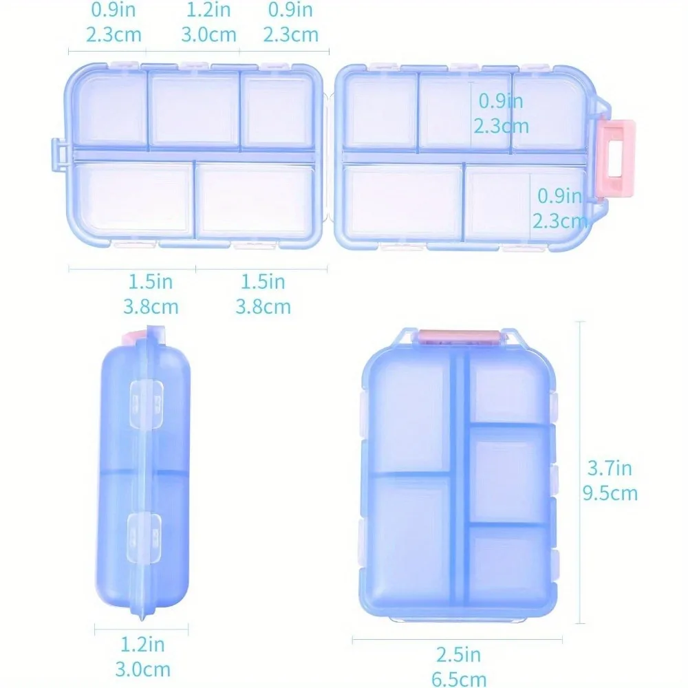 Compact Travel Pill Organizer with 10 Compartments and 10 Medicine Stickers Portable Box for On the Go Storage