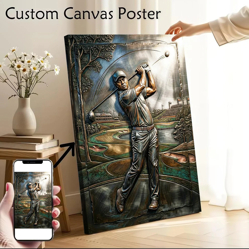 Affiche de sculpture de swing de golf Tiger Woods, toile imprimée personnalisable pour décoration murale, salle de jeux, maison