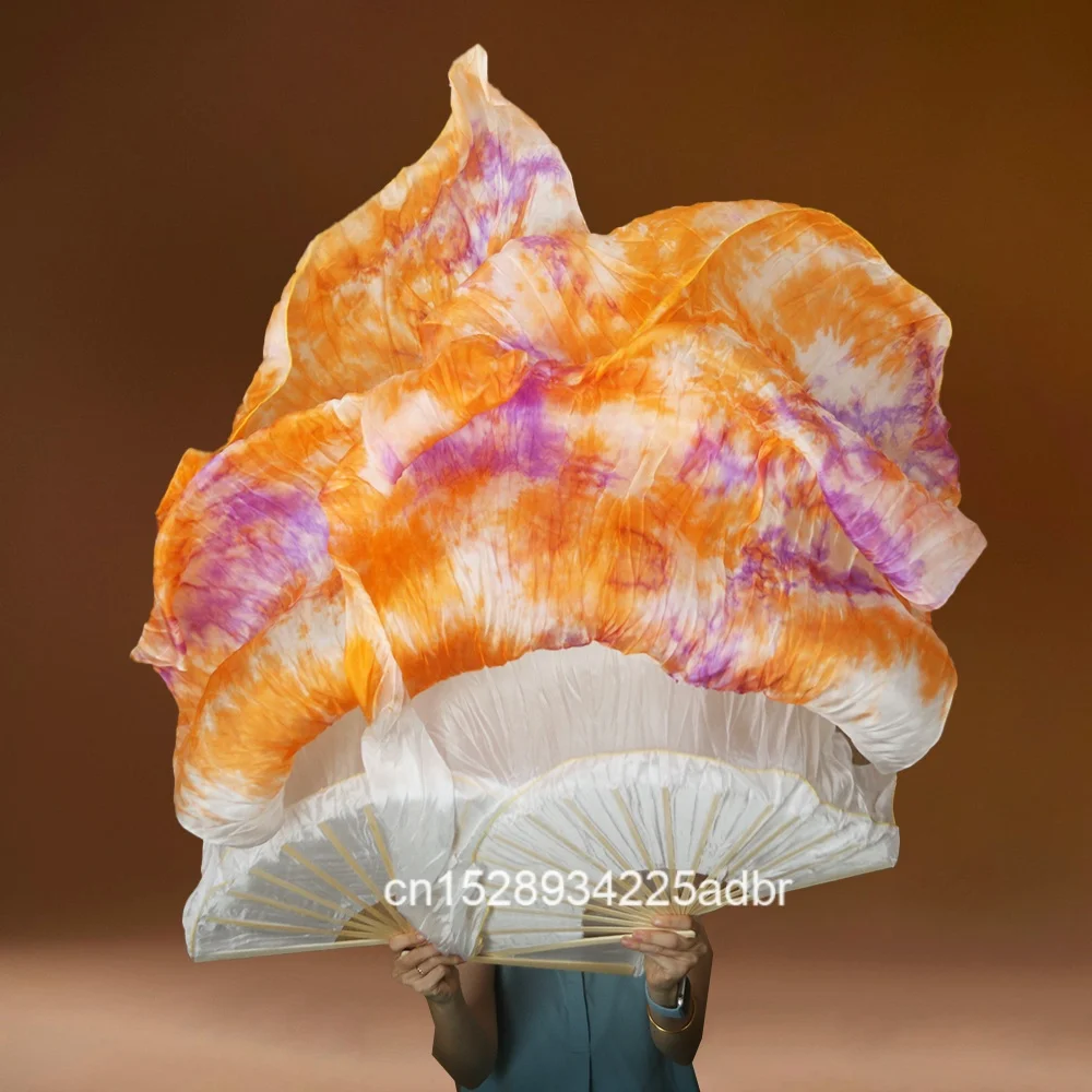 Tie-dye Wholesale 1 Pair Real Silk Belly Dance Fans Classic Size Bamboo Ribs Fan Veil Dance Preformance Show Props Customize
