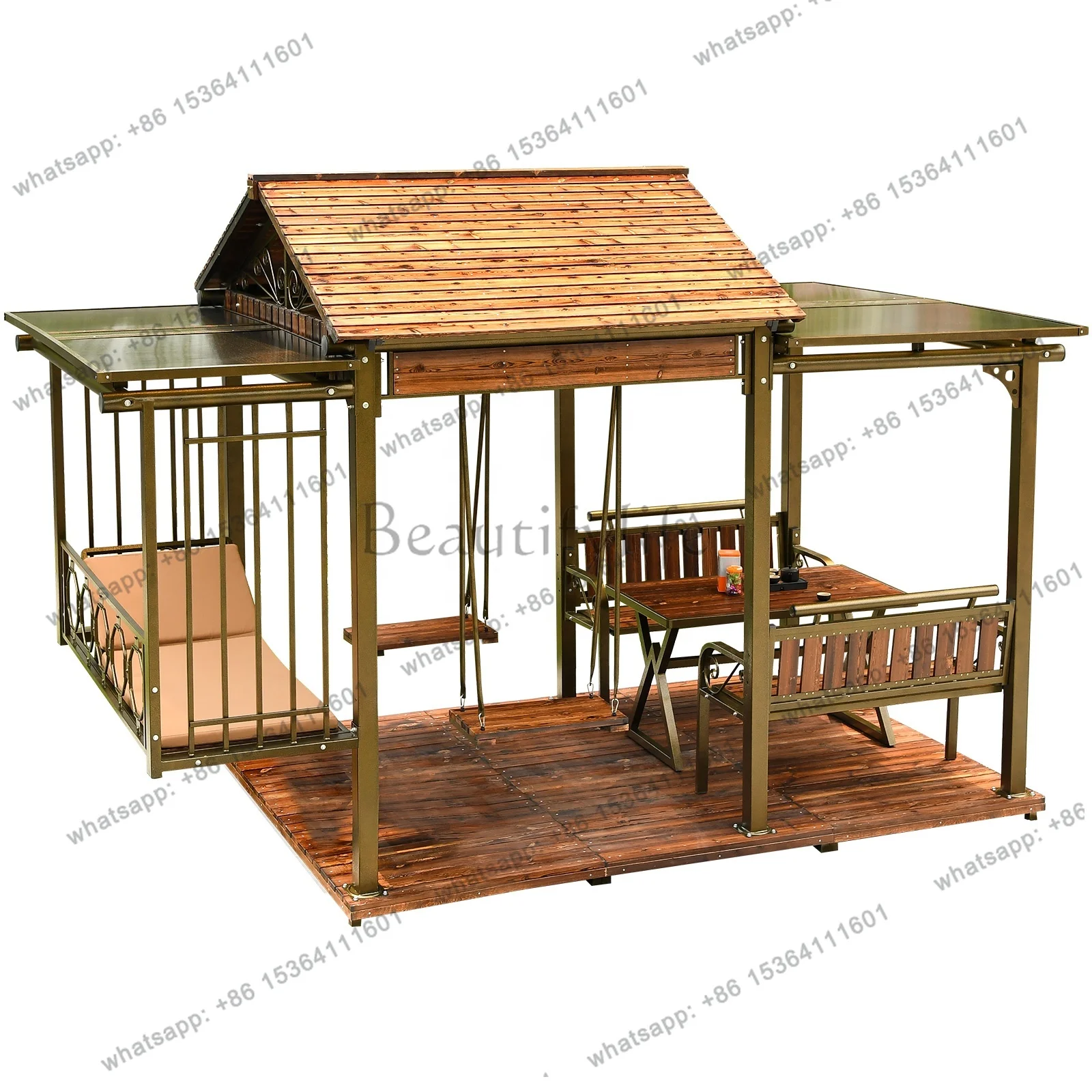 Multifunctional Chinese-style outdoor gazebo, garden structure, bed swing, patio awning, villa pergola.