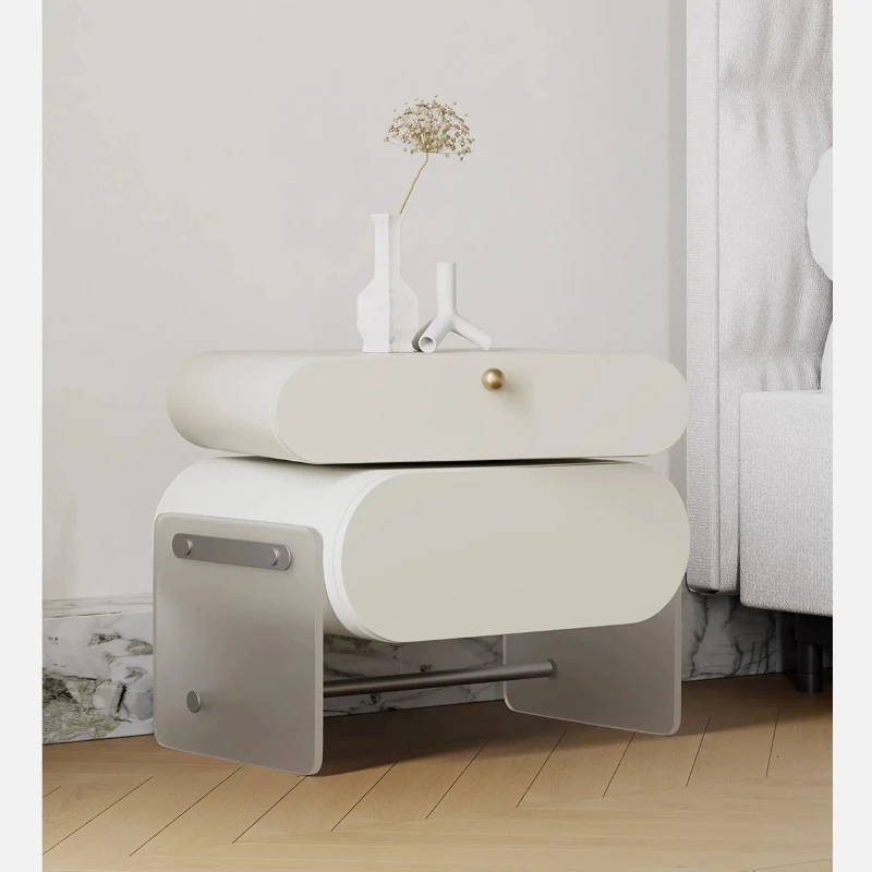 

Акриловая вращающаяся прикроватная тумбочка, простая и легкая, роскошная, высококачественная прикроватная тумбочка для спальни, стеллаж для хранения, кремовый стиль
