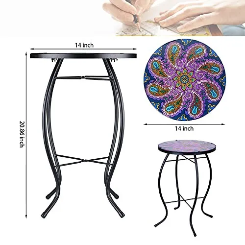 Café TablesPurple Glass Mosaic Outdoor Side Table for Patio and Garden Decor