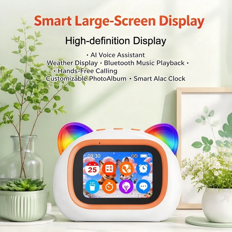 AI Smart Speaker 4.0" HD TFT Display RGB Night Light Alarm Clock Bluetooth Call Remote Camera Control Voice Assistant - view 5