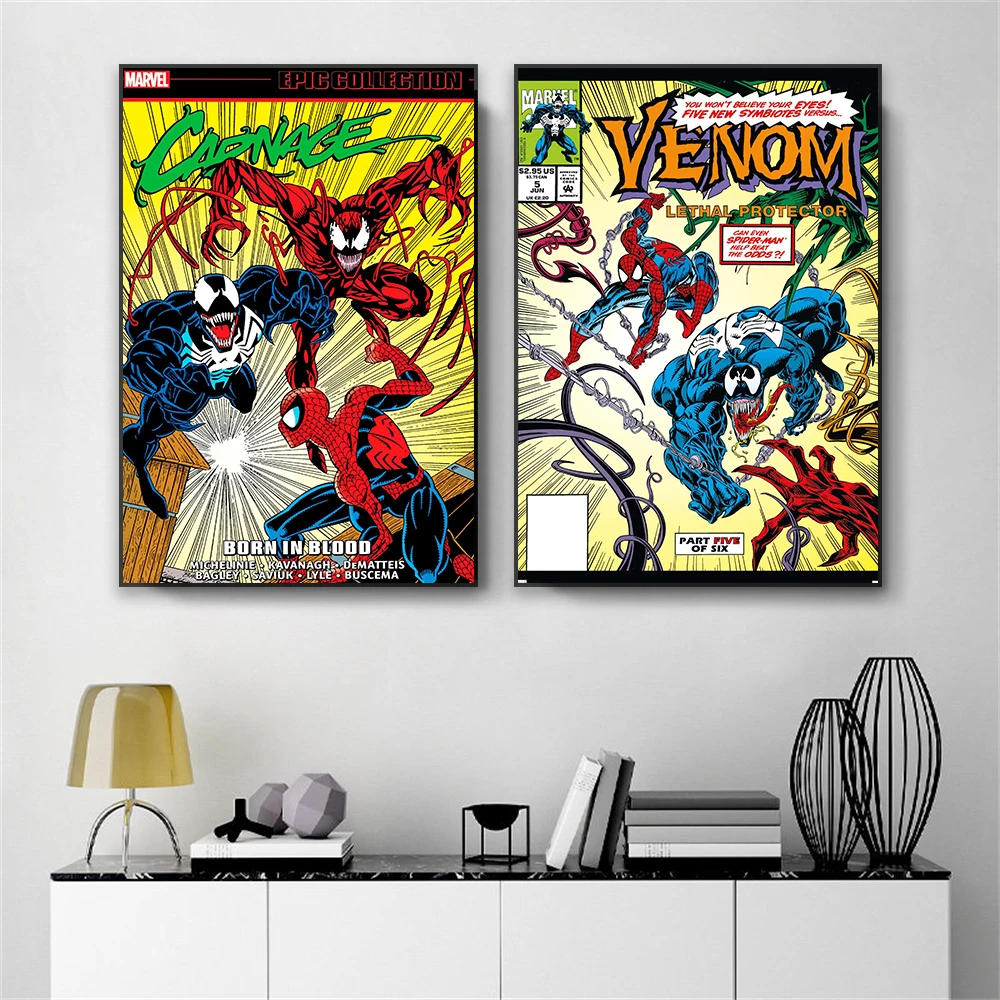 Retro Watercolor Poster Disney Venom Lethal Protector Graffiti Art Prints Spider Man Canvas Painting Wall Art Home Bedroom Decor