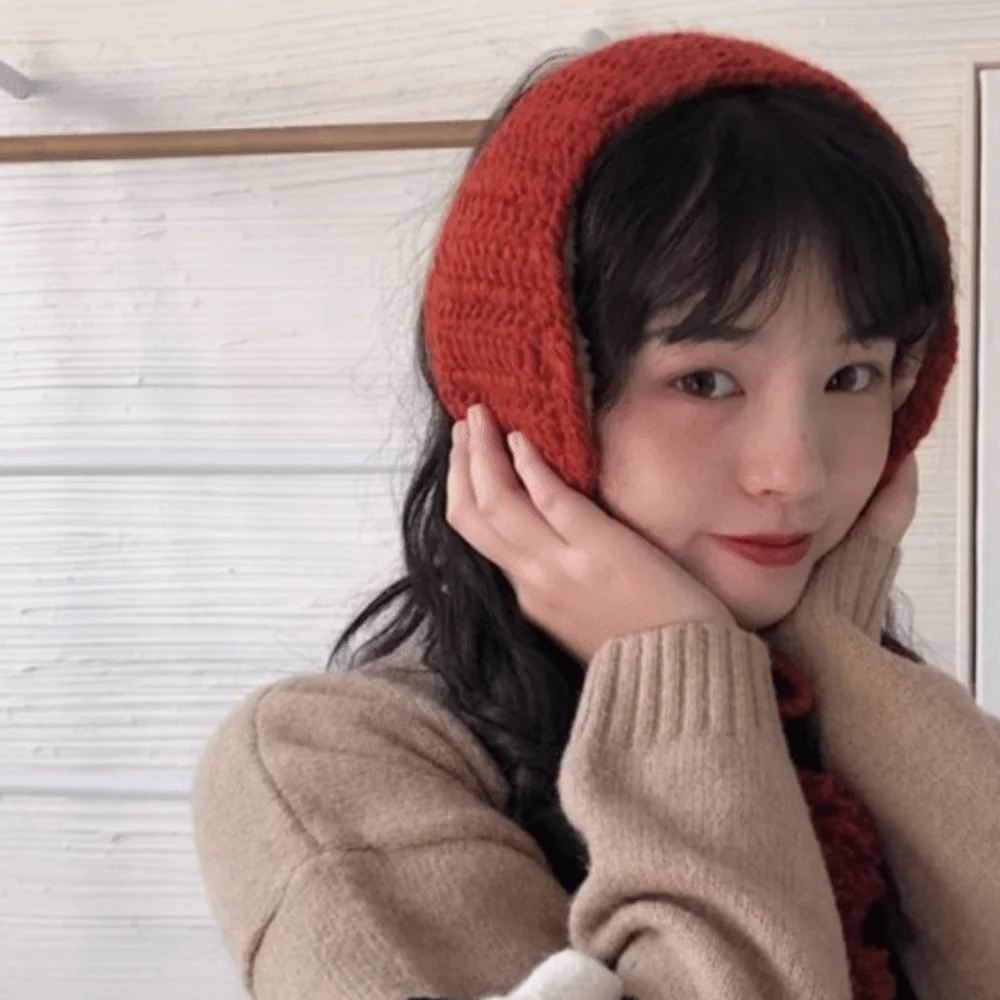 Penutup Telinga Gaya Korea Y2k yang Chic, Berbahan Plush, Warna Solid, Tebal, Rajutan JK, Penutup Telinga untuk Ski, Tahan Angin, Penutup Telinga Musim Dingin untuk Wanita