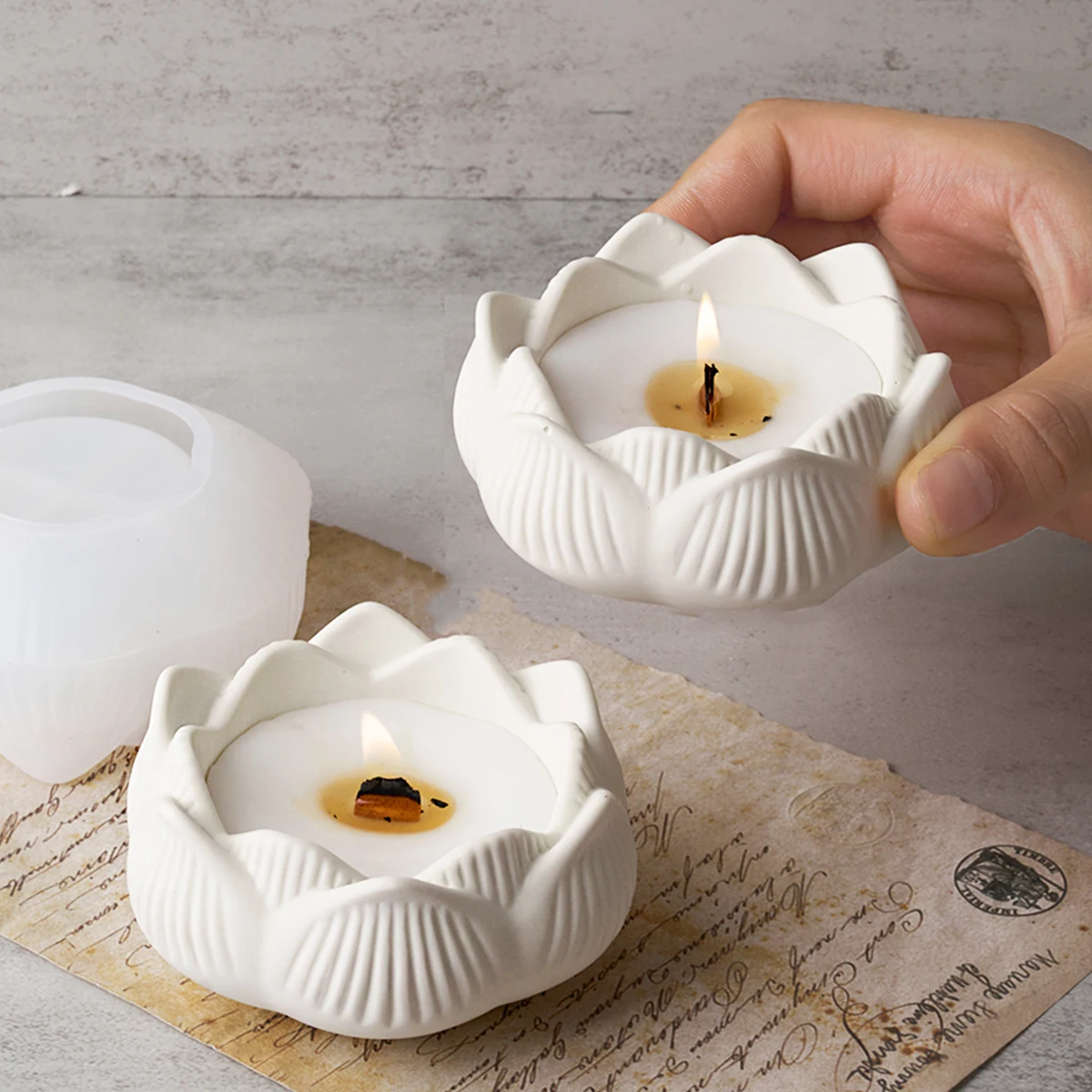 Lotus Shape Candle Holder Plaster Mold for Crafting