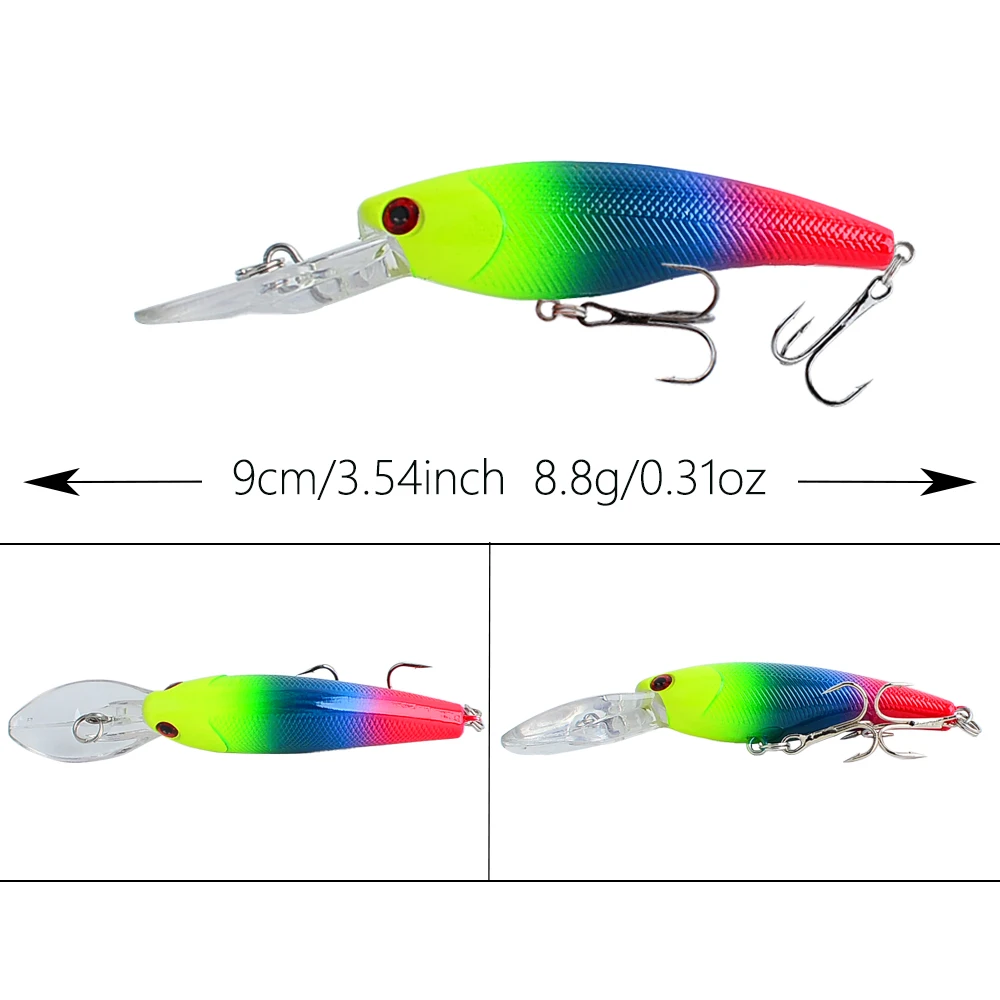 10PCS Fishing Lure 9cm/8.8g Artificial Bionic Swing Hard Bait Tackle 3D Eyes Hook Wobbler Carp Fishing Tackle