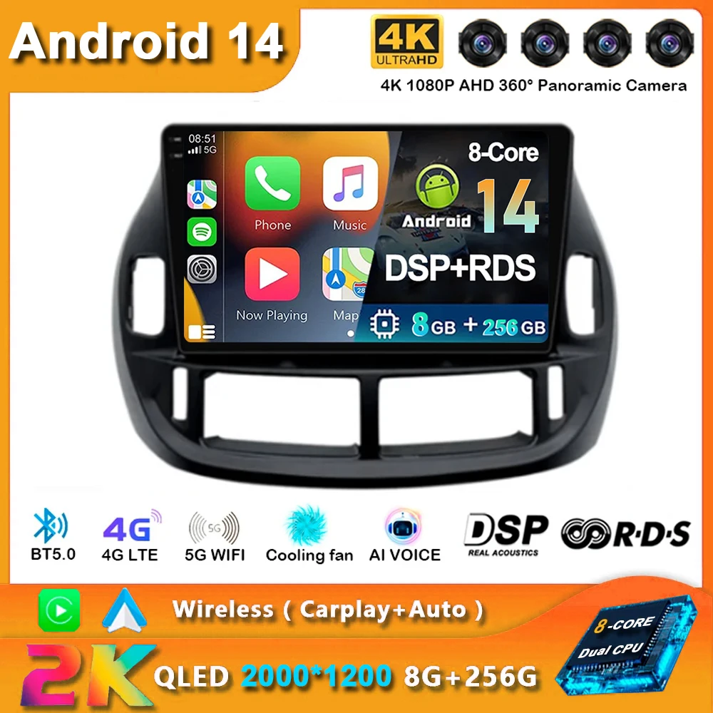 

Android 14 Carplay Car Radio For Toyota Estima ACR30 2000 2001 2002 -2005 Navigation GPS Multimedia Player stereo wifi+4G BT DSP