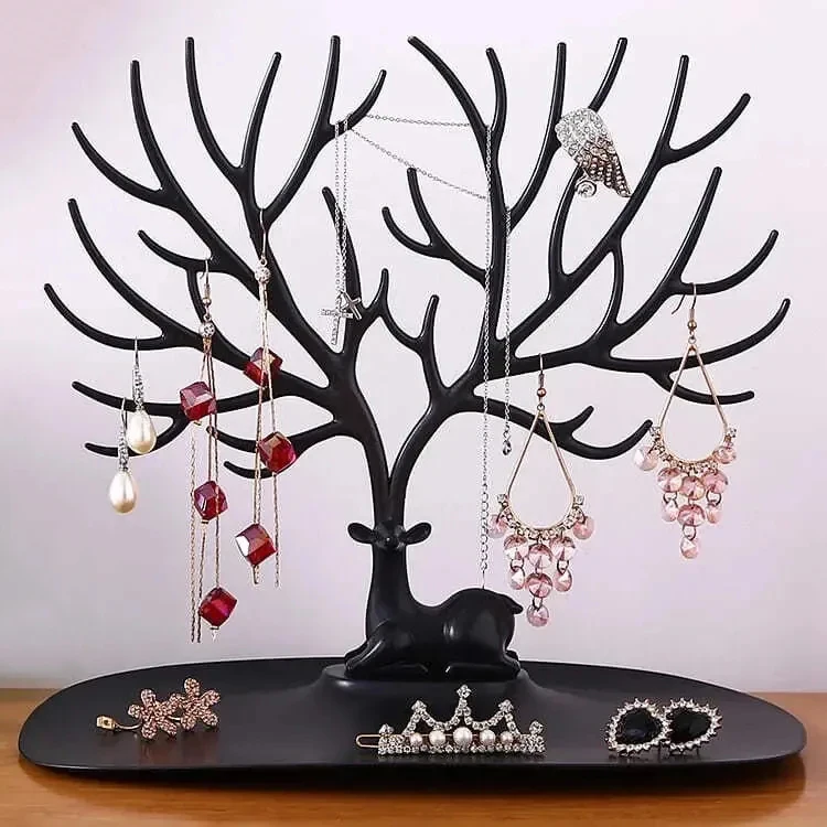 

Antler Tree Jewelry Storage with Necklace Display Stand Earring Rack Hanging Jewelry Tower Tray