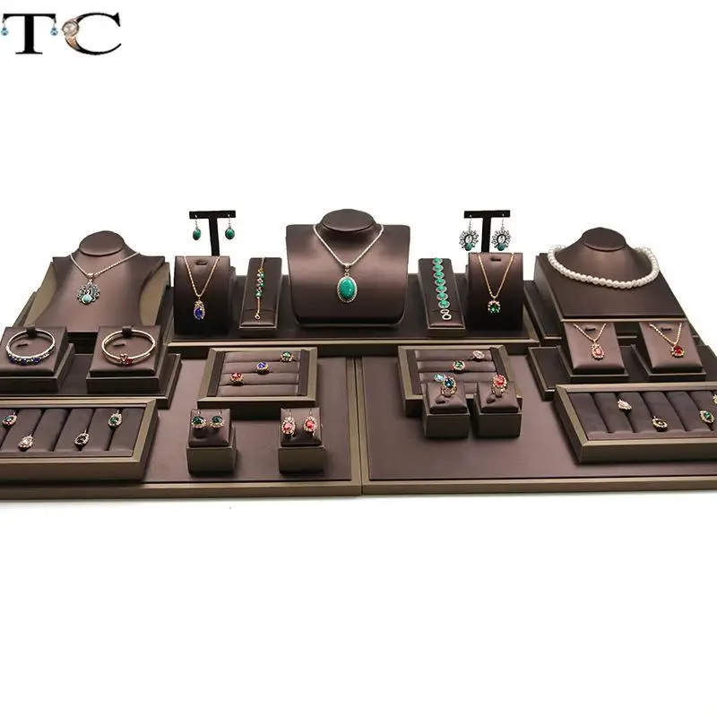

Коричневая подставка для ювелирных изделий из искусственной кожи, кольцо, серьги, ожерелье, подвеска, браслет, подставка для хранения