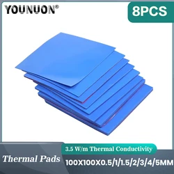 8pcs YOUNUON 100x100x0.5mm 1mm 1.5mm 2mm 2.5mm 3mm 4mm 5mm Blue White Green Combination Thermal Pads Cooling Conductive Silicone